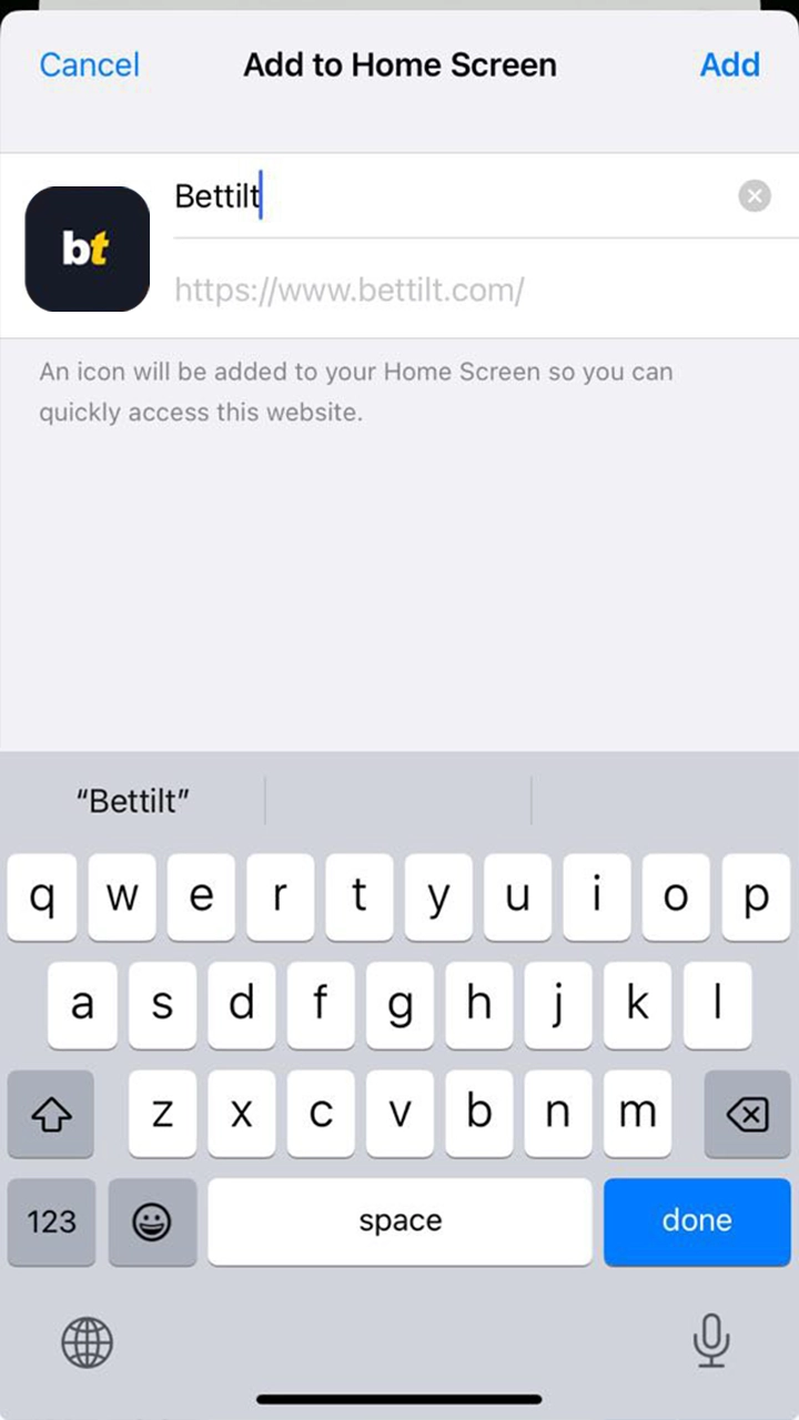 Change the name of the Bettilt application if necessary.