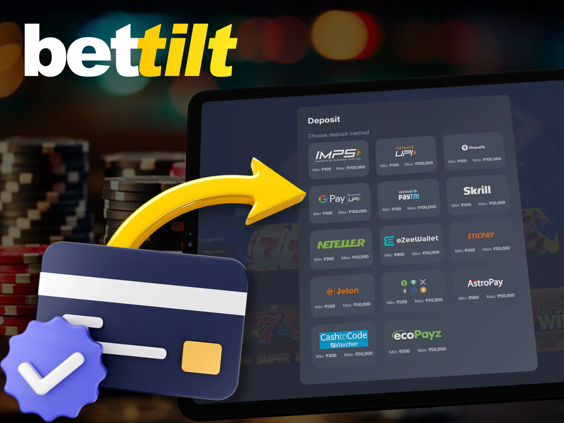 Get instant top-up of your Bettilt account with the best payment methods.