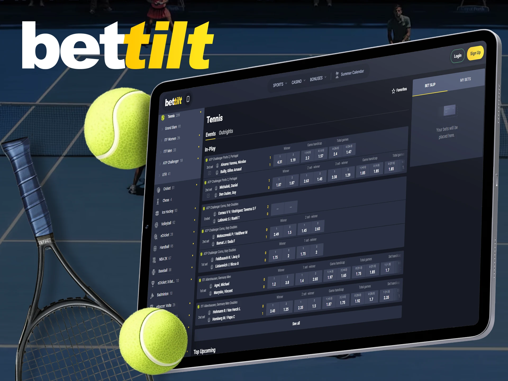Bet on the score or on the victory in tennis with Bettilt.