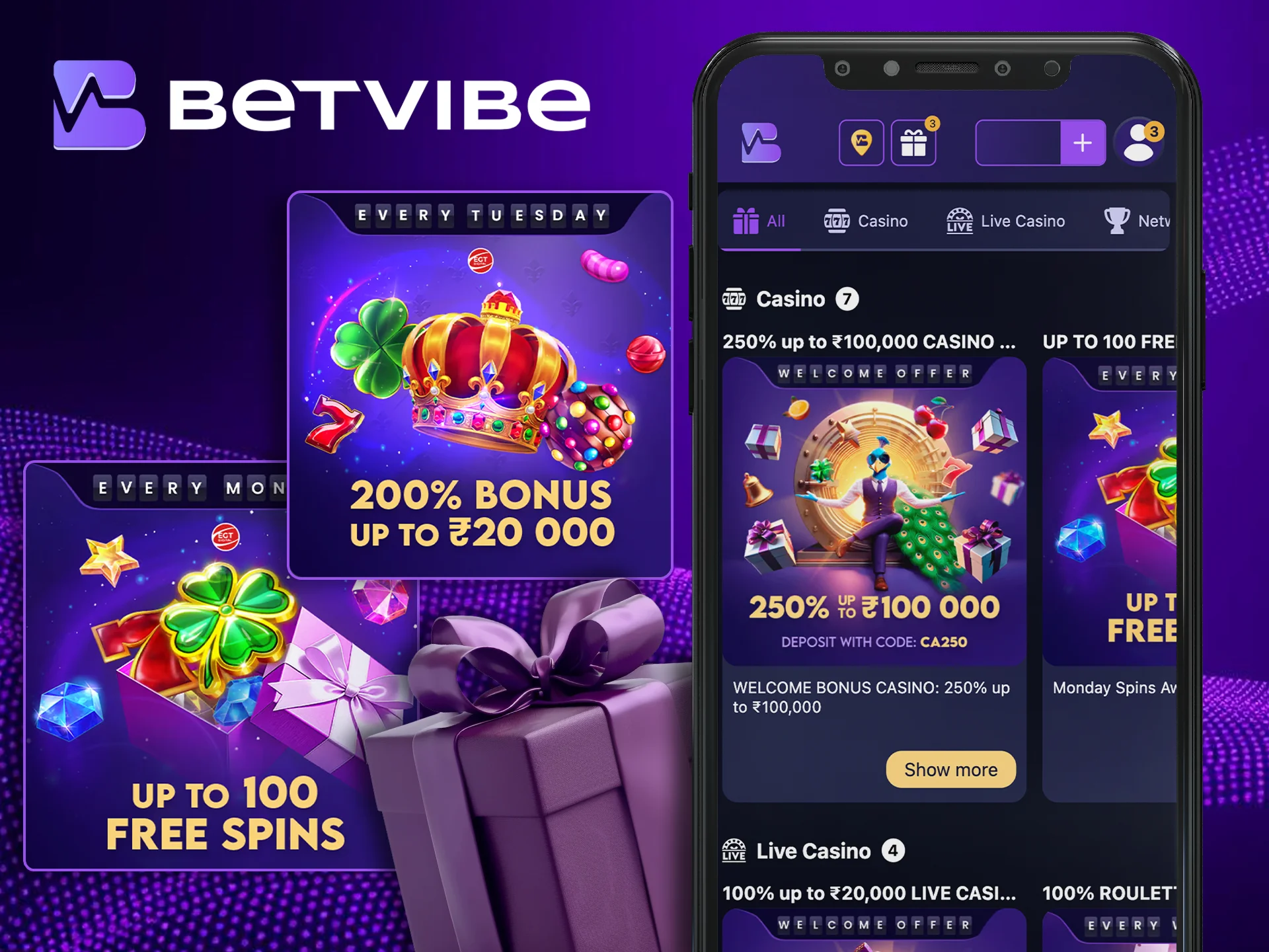 Get a welcome bonus when you start playing in the BetVibe app.