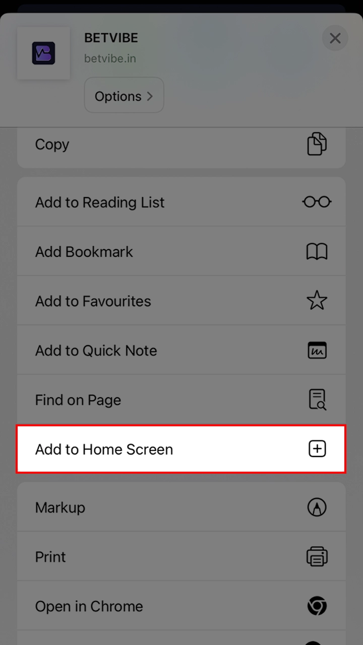 Add the BetVibe app to your smartphone's desktop.
