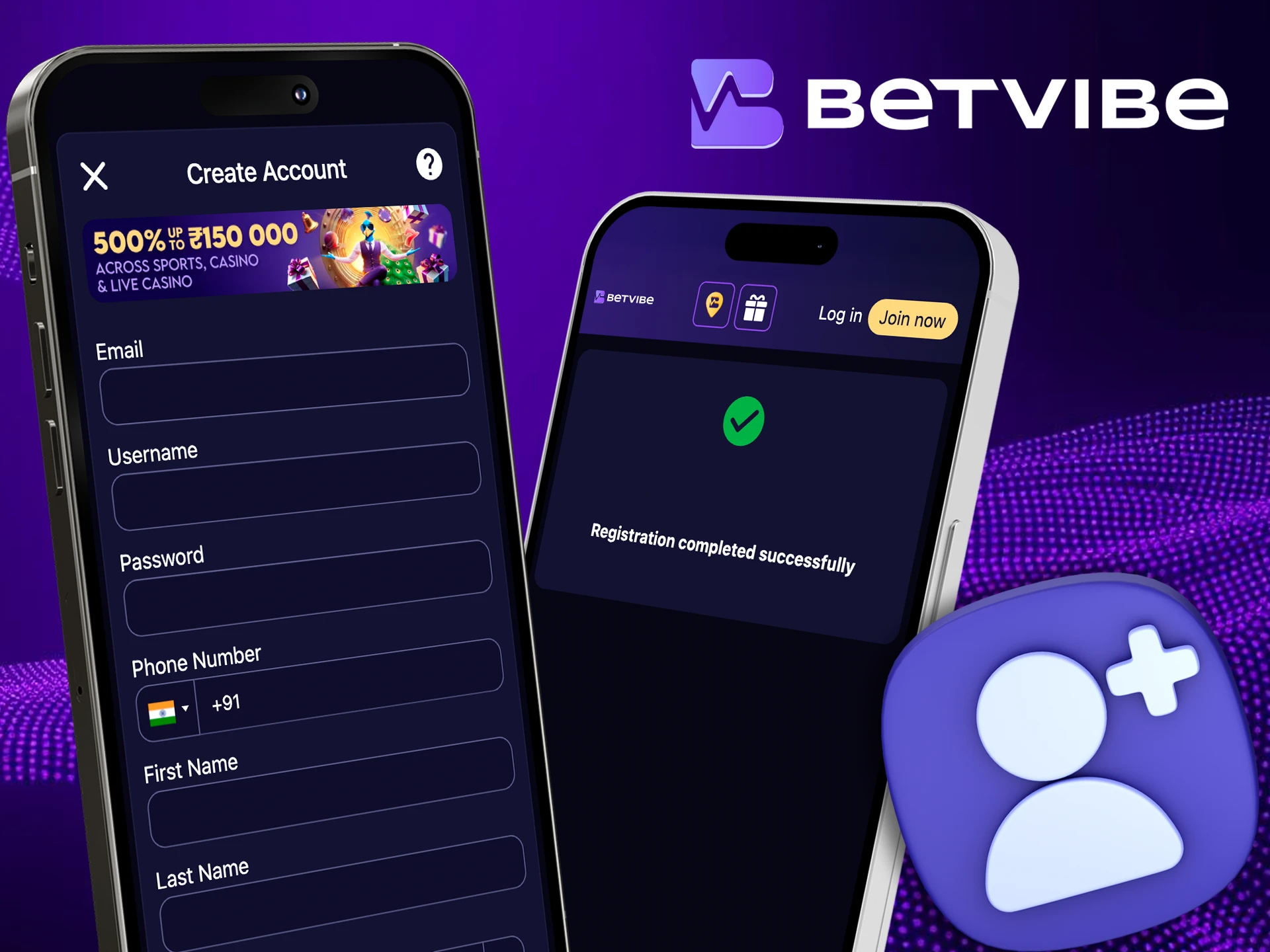 Create a personal account to start betting with BetVibe.