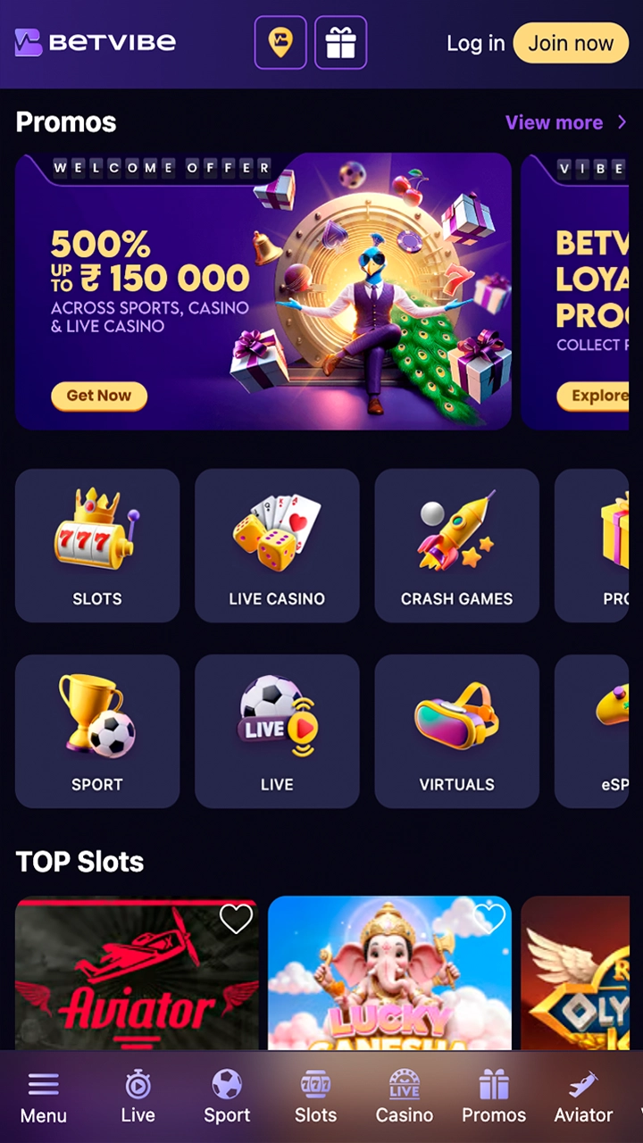 Check out the BetVibe app welcome page.