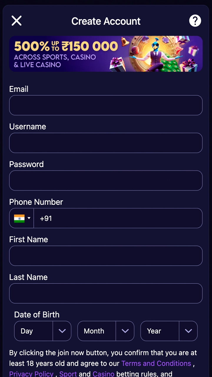 Complete all the registration steps at BetVibe to place your first bets.