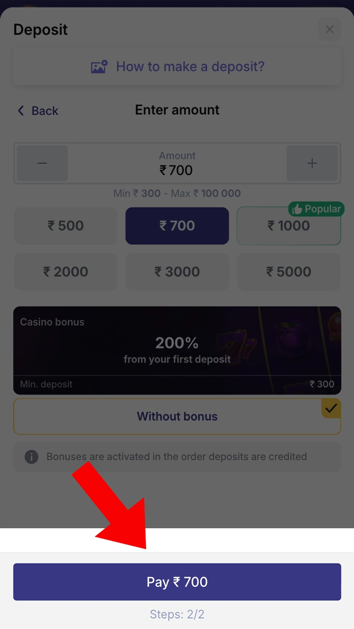 Complete your Bilbet account top-up.
