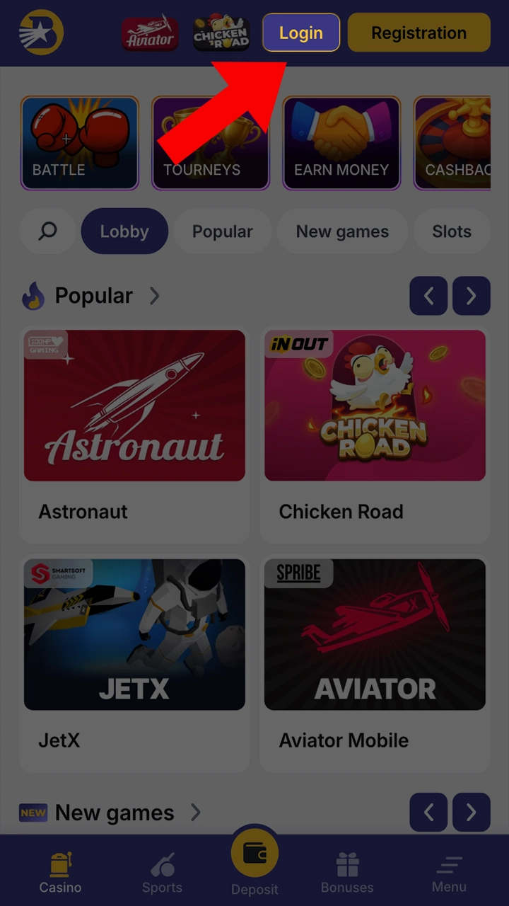 Log in to your personal account to top up your Bilbet account.