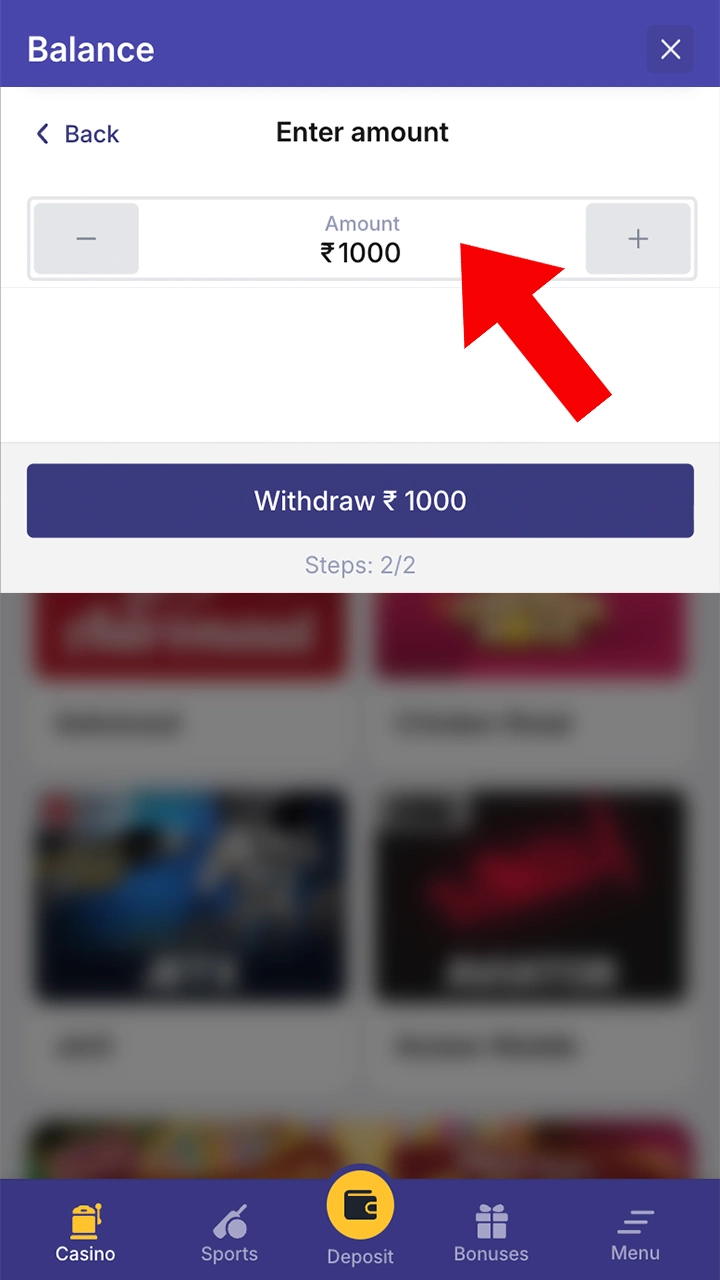 Enter the required withdrawal amount from your Bilbet account.