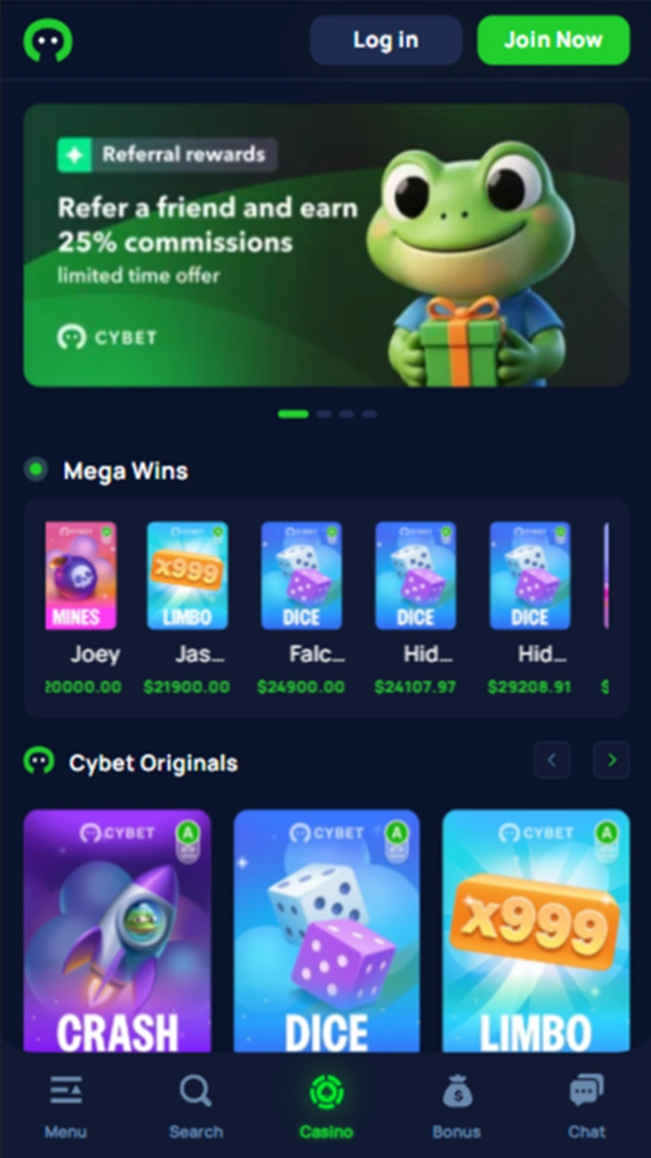 Open the Cybet website on your smartphone.