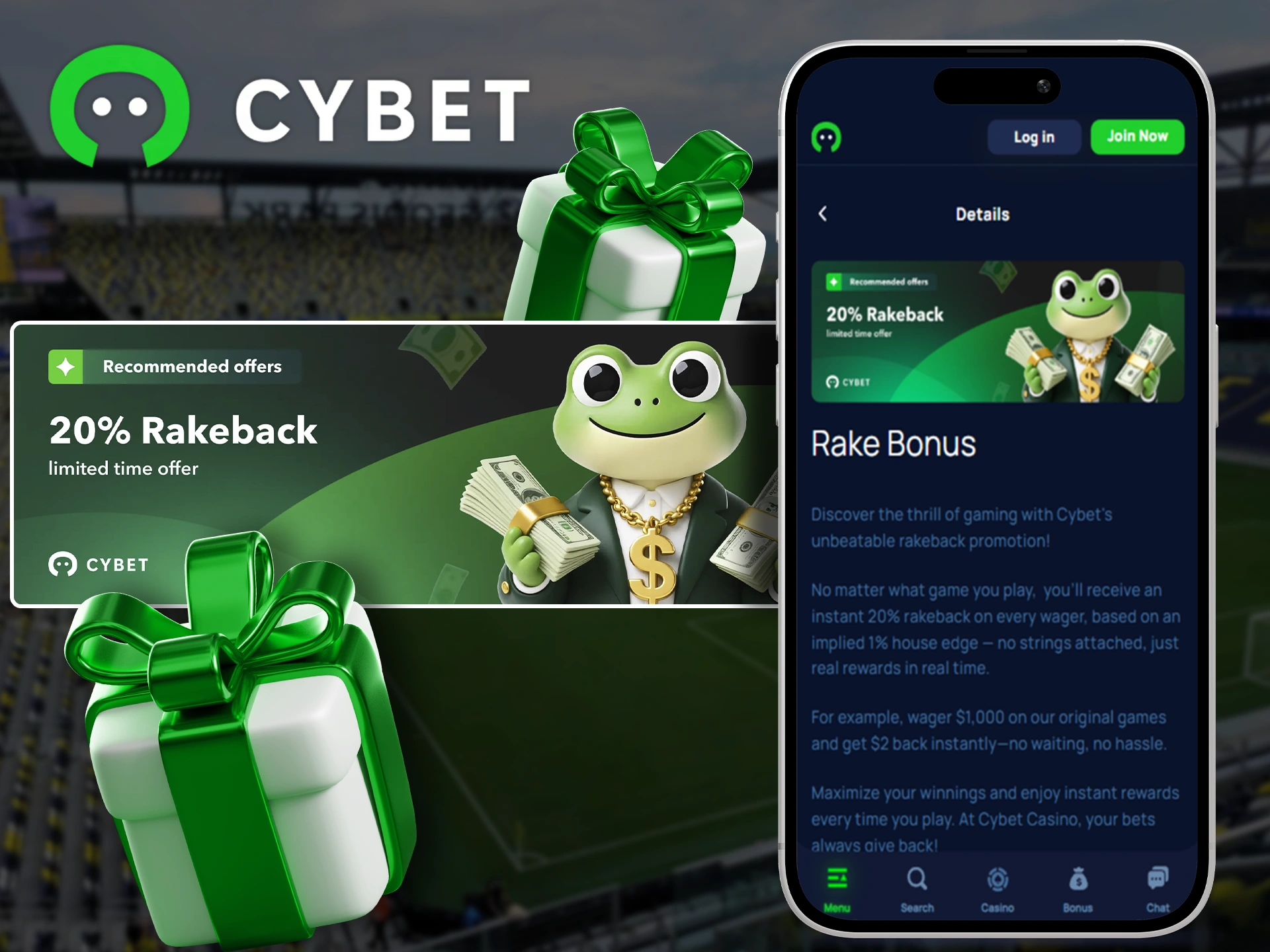 Cybet bonus is already waiting for you in your personal application account.