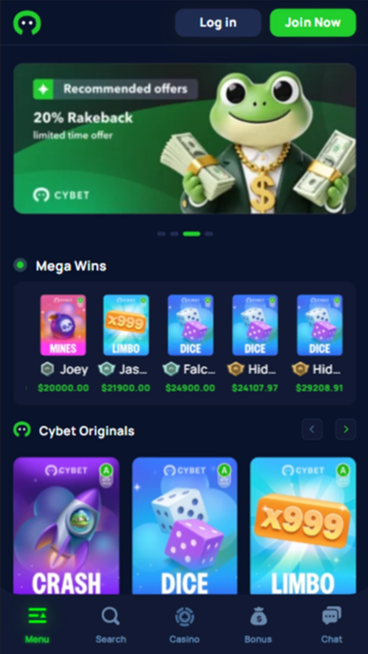 Check out the Cybet app welcome page.