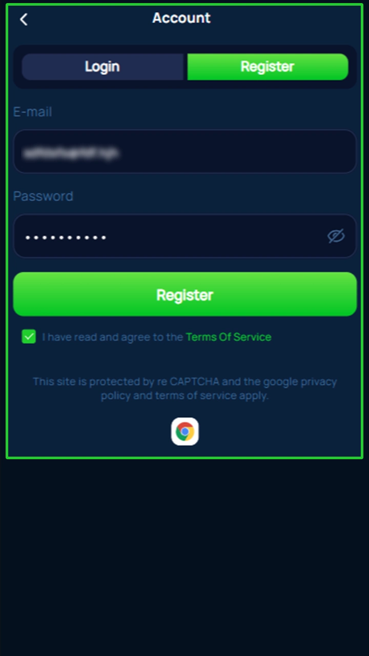 Create a login and password for your Cybet account.