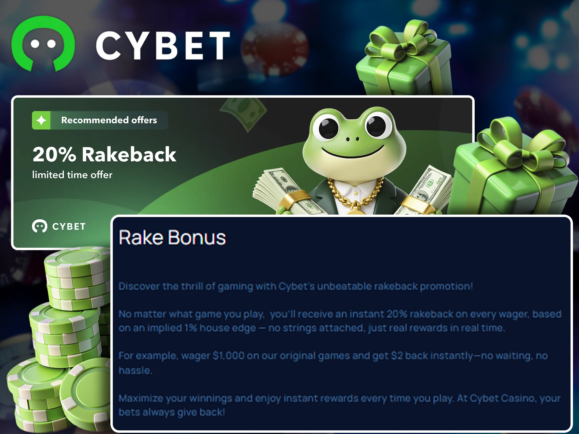 Get a bonus from Cybet for your first bets.