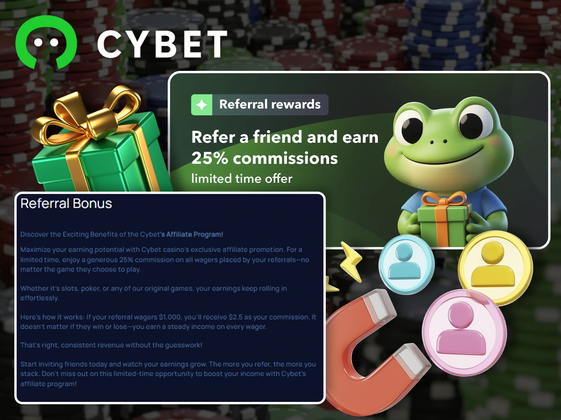 Refer your friends to Cybet and get a commission.