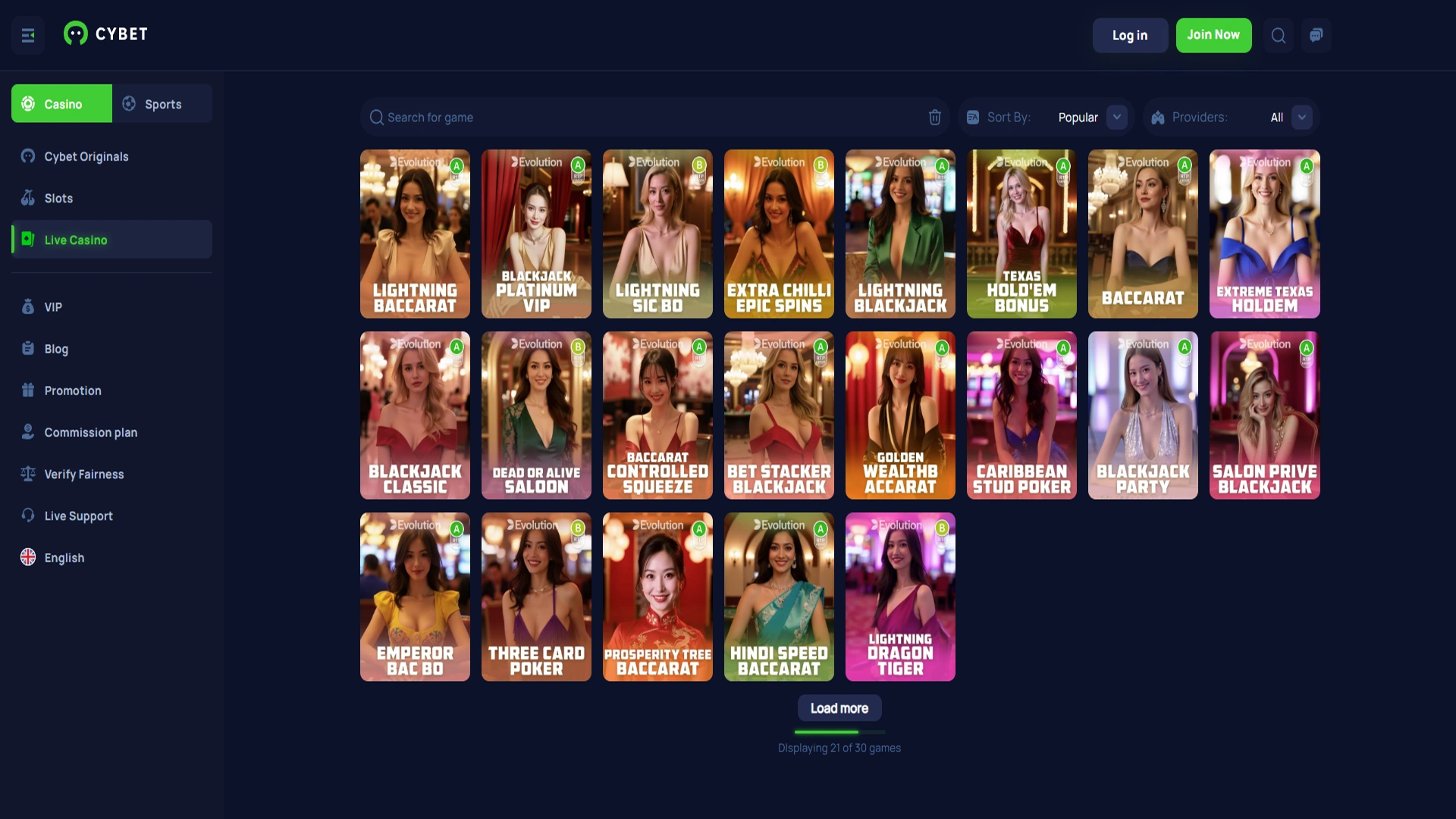 Place your bets playing with live dealers at Cybet.