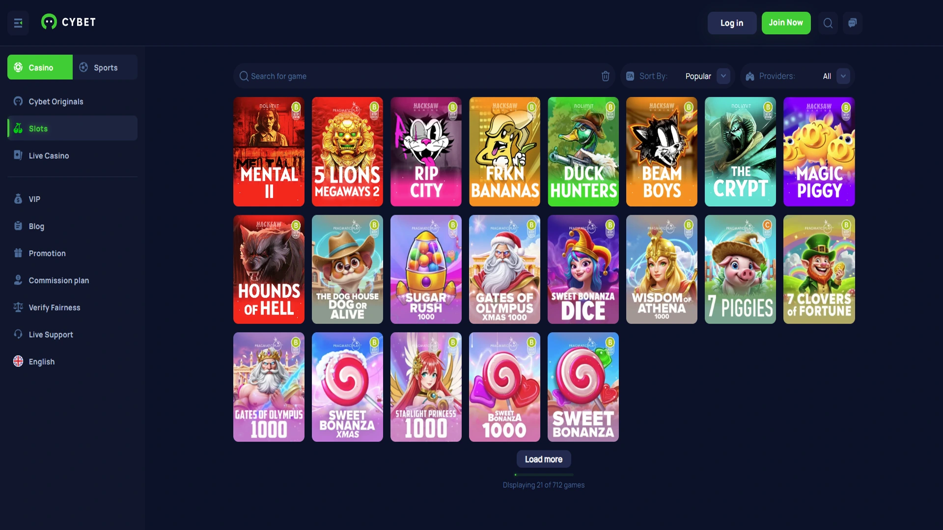 Good luck awaits you in the slots section at Cybet.