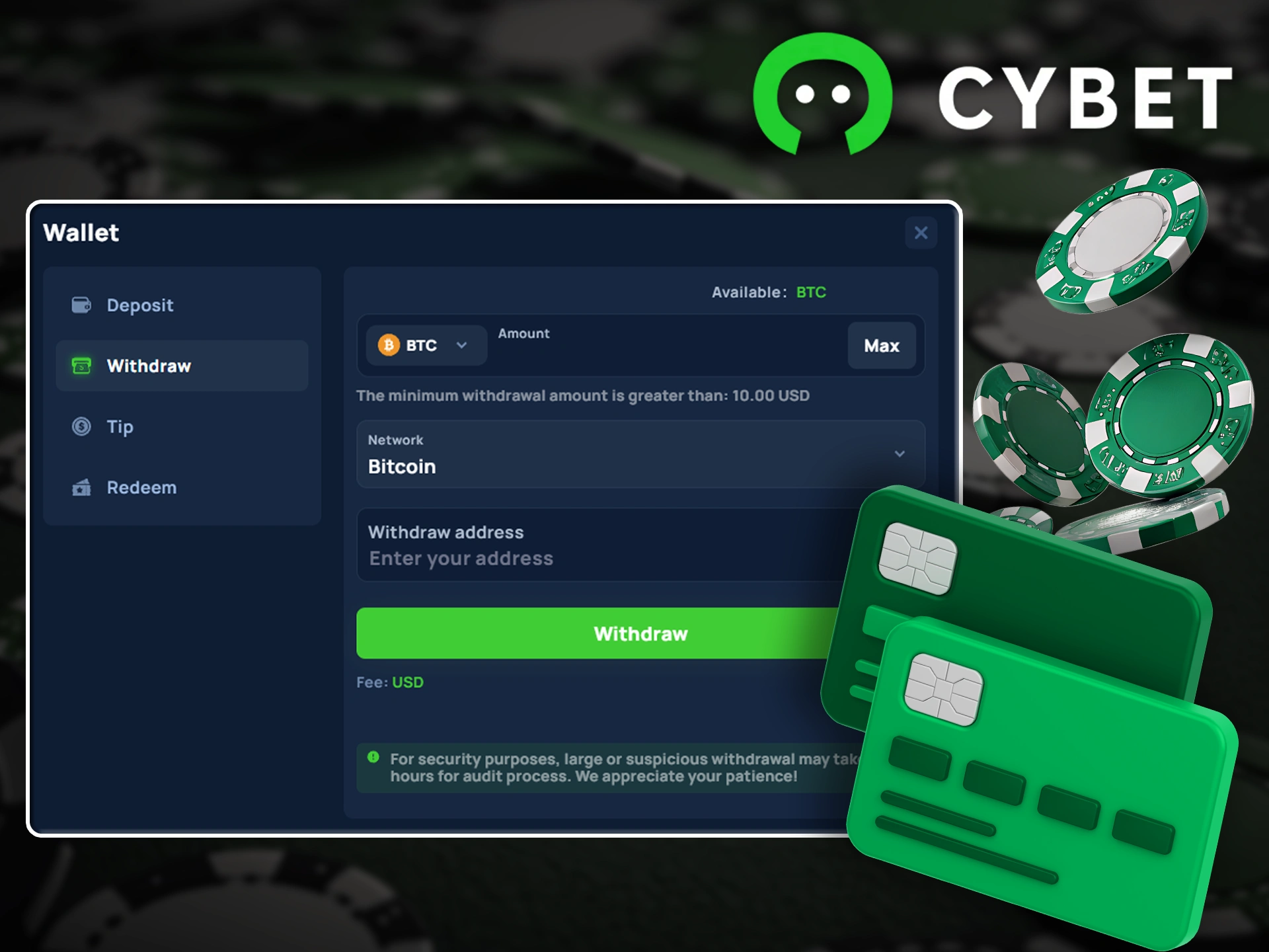 Receive instant transfers of your winnings to your Cybet account.