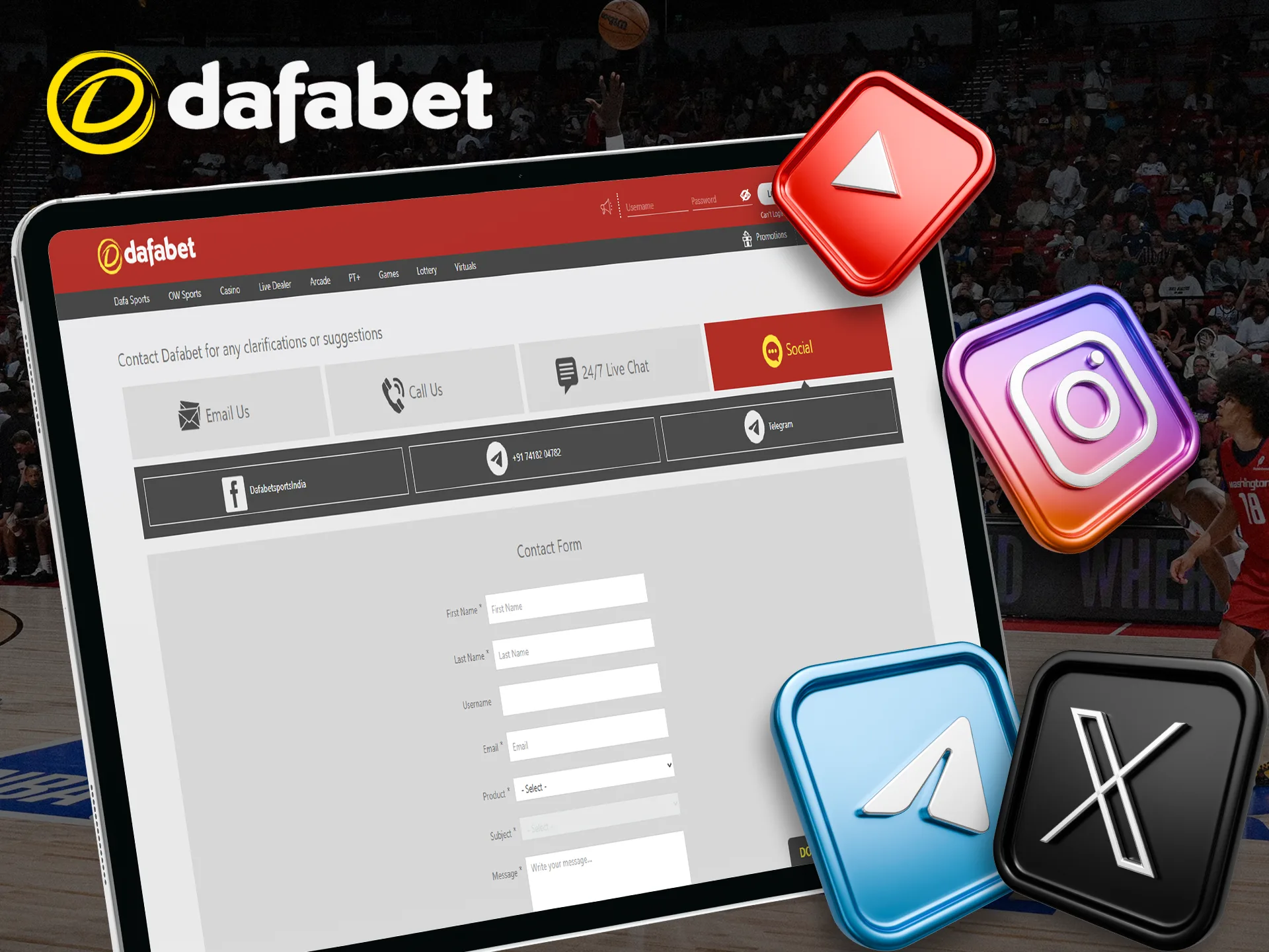 Follow or contact Dafabet staff via social networks.
