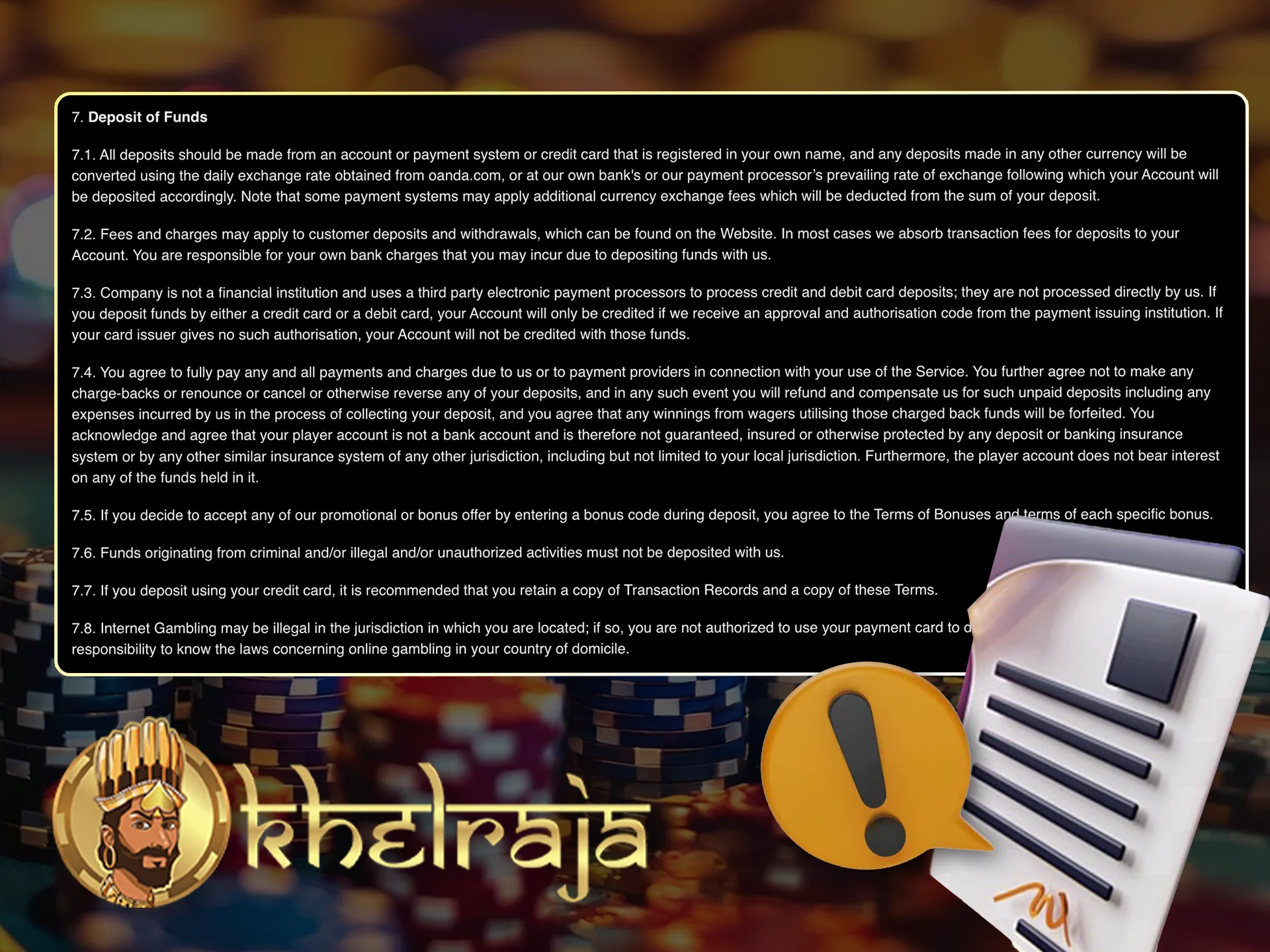 Check out Khelraja's deposit policy.