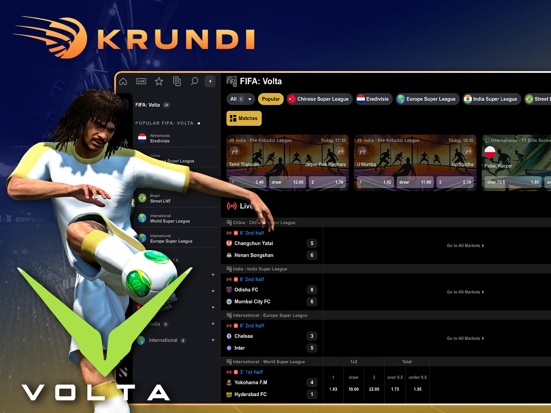 Try betting on Fifa Volta and you might get lucky at Krundi.
