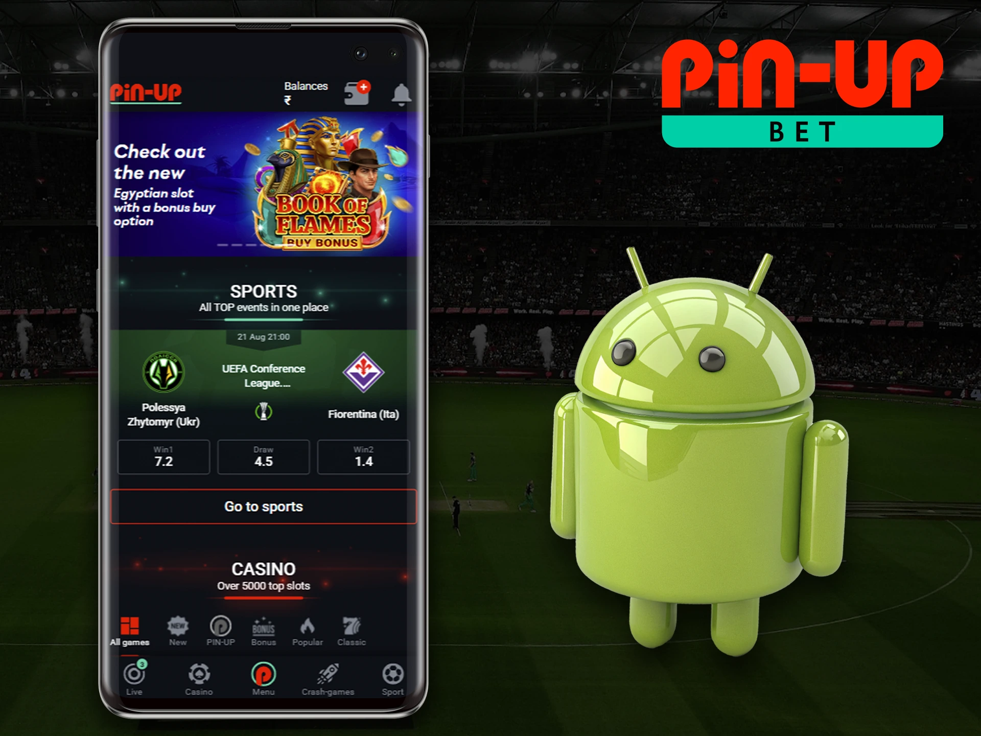 Place your bets anytime in the Pin Up android app.