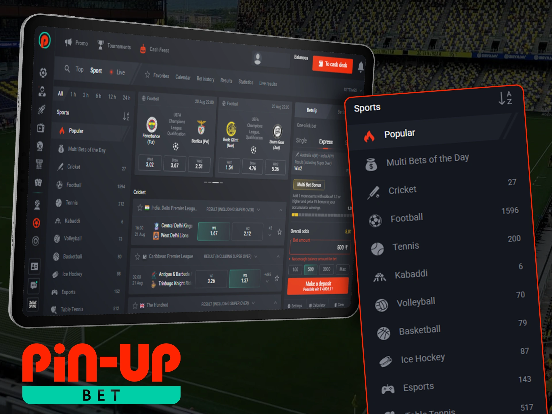 Pin Up offers its players a wide range of sports.