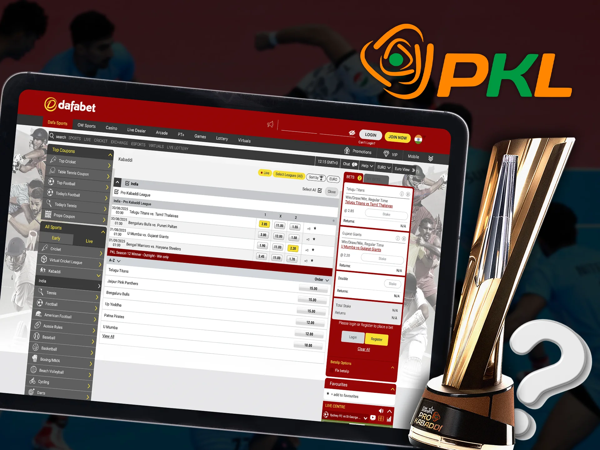 Make an analysis and place a bet on the winning team in PKL.