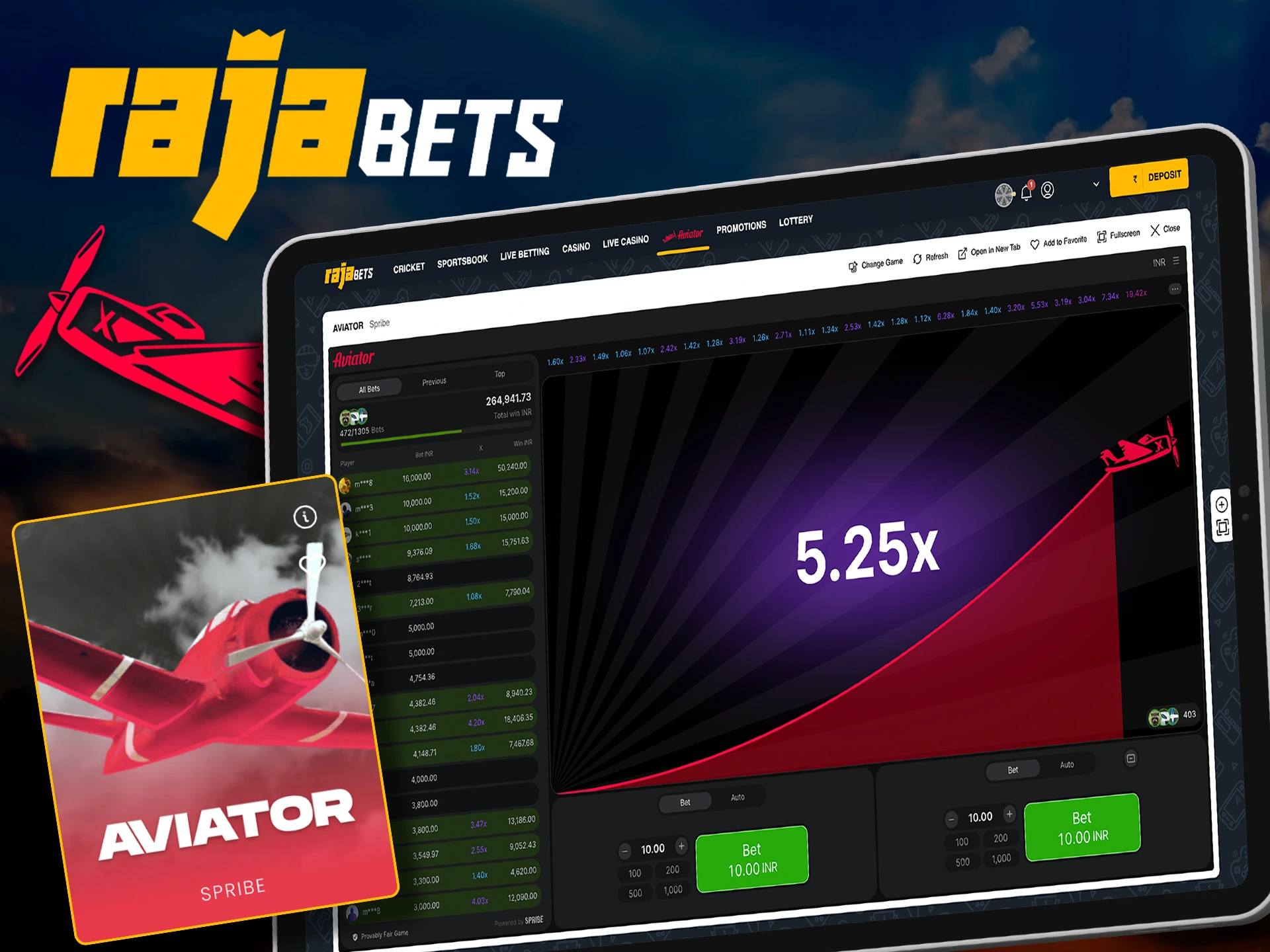 Get the best multipliers in the Aviator game with Rajabets.