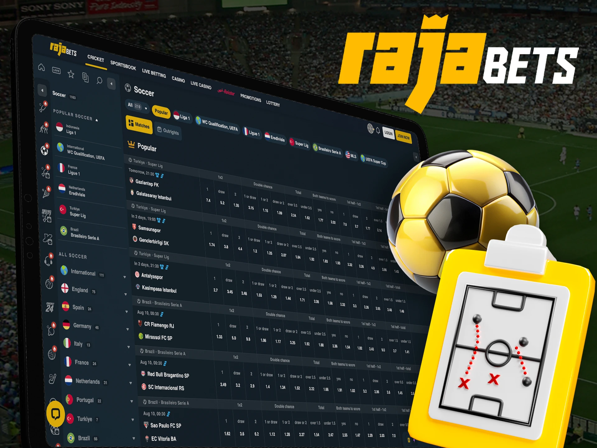 Watch the football match and place your bets at Rajabets.