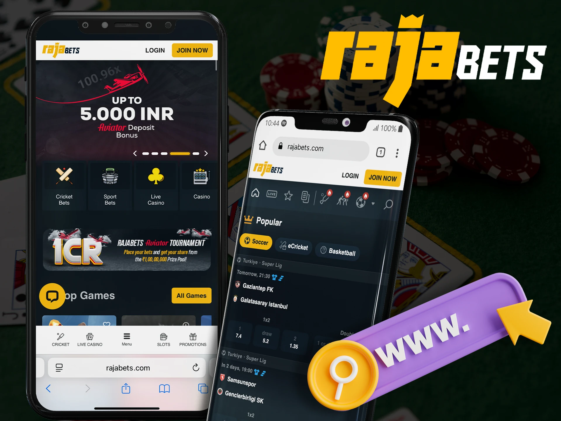 Play in your mobile browser in the adaptive version of Rajabets.