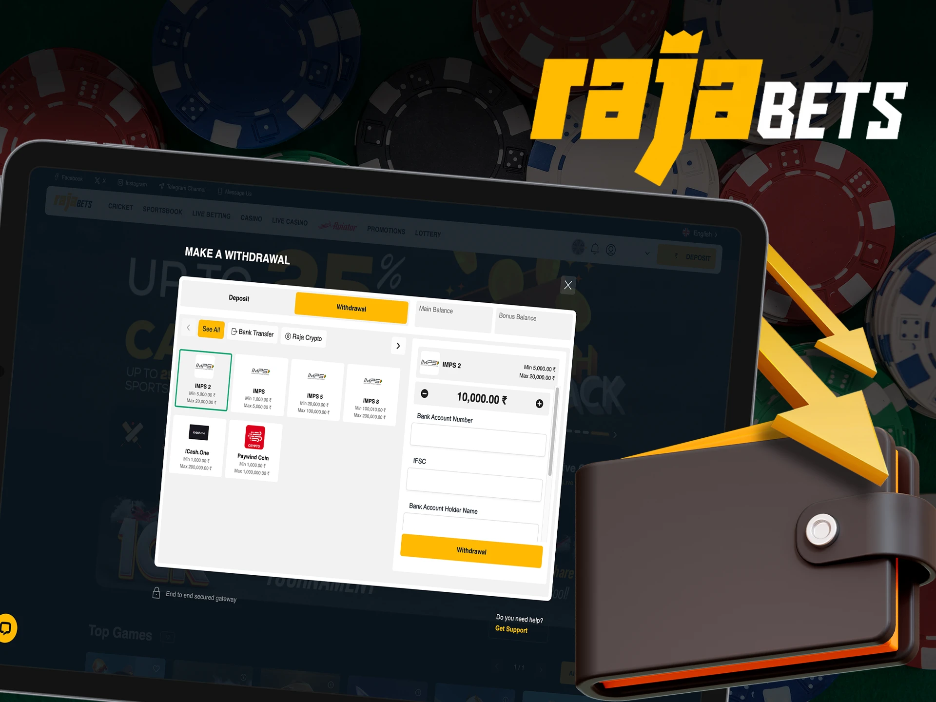 Receive instant payouts from your Rajabets account to your card.
