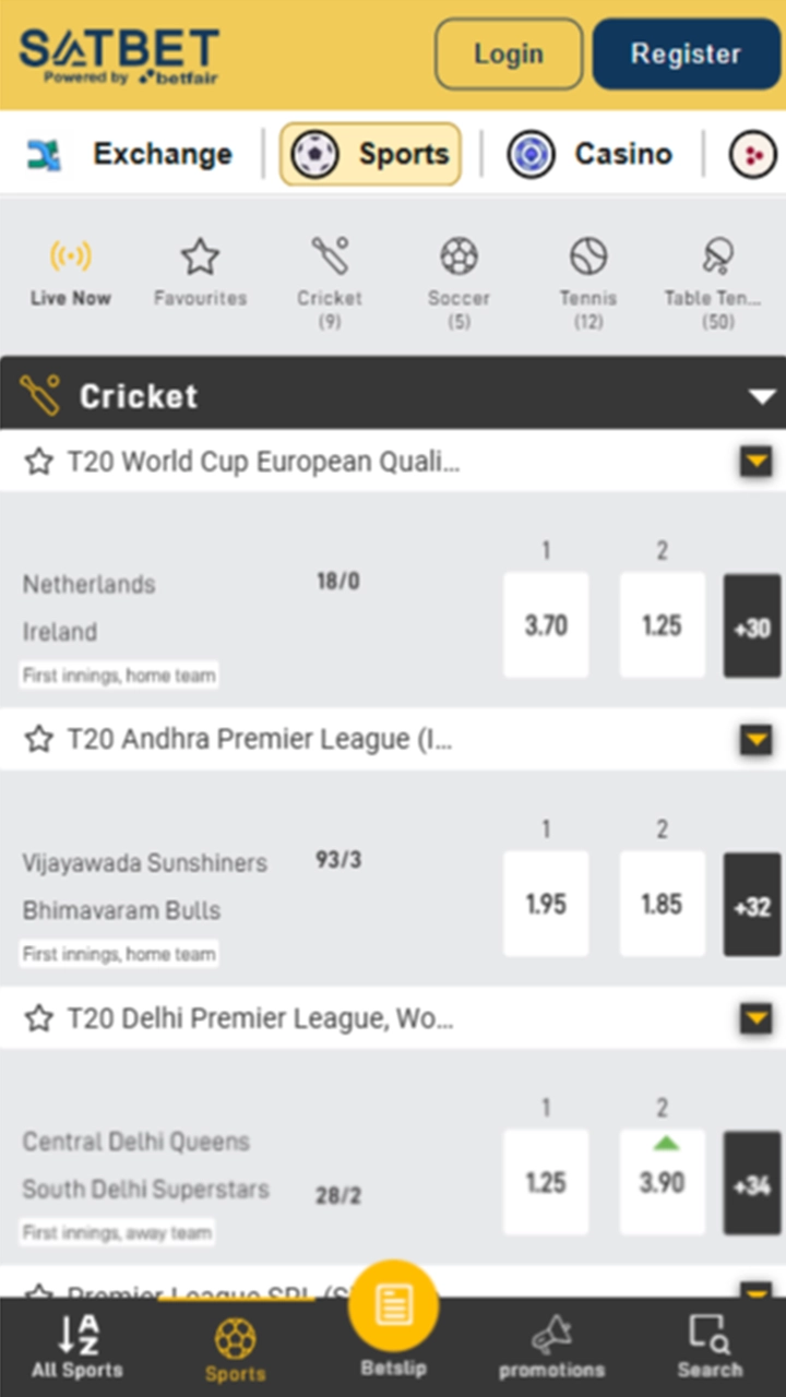 The Satbet application has a large section of sports disciplines and events.