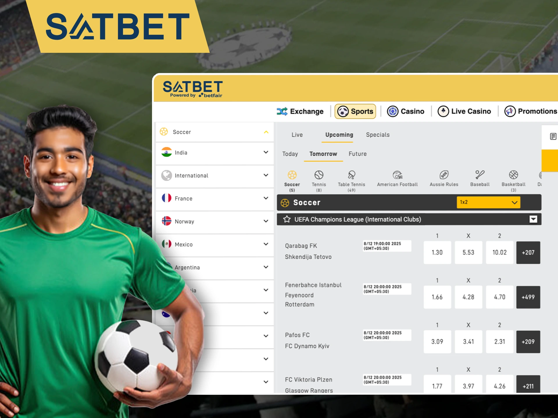Place a winning bet on a football match or team at Satbet.