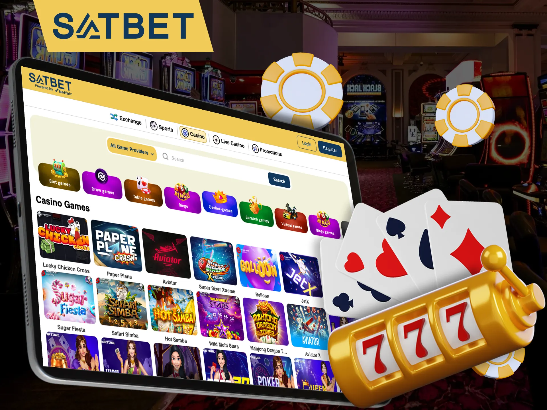 Check out the selection of game types in the Satbet casino section.