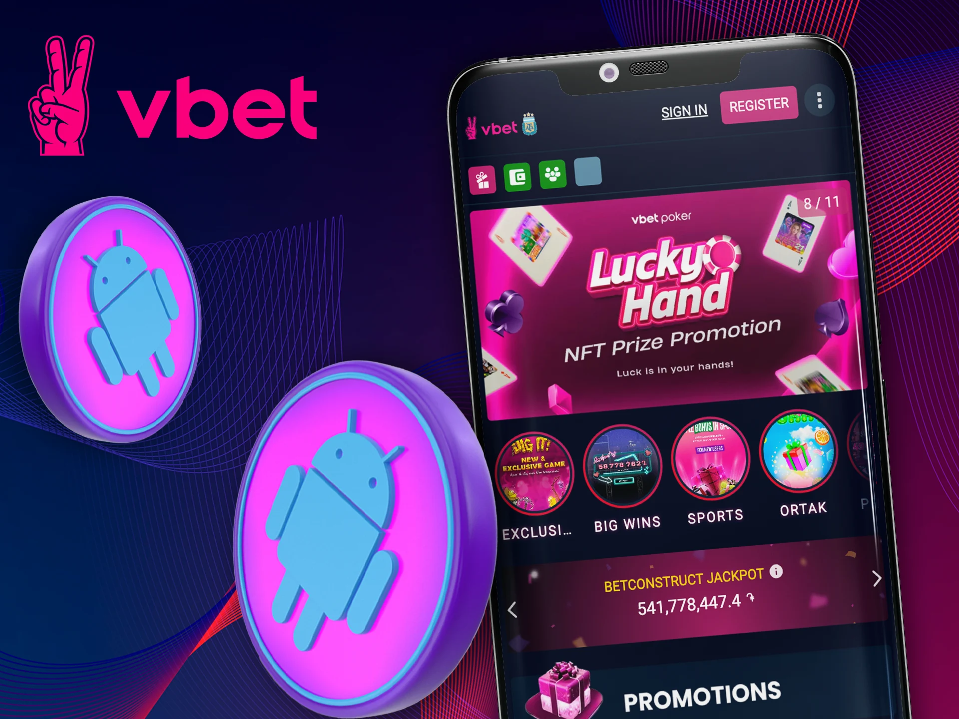 Start betting in the convenient Vbet app for Android.