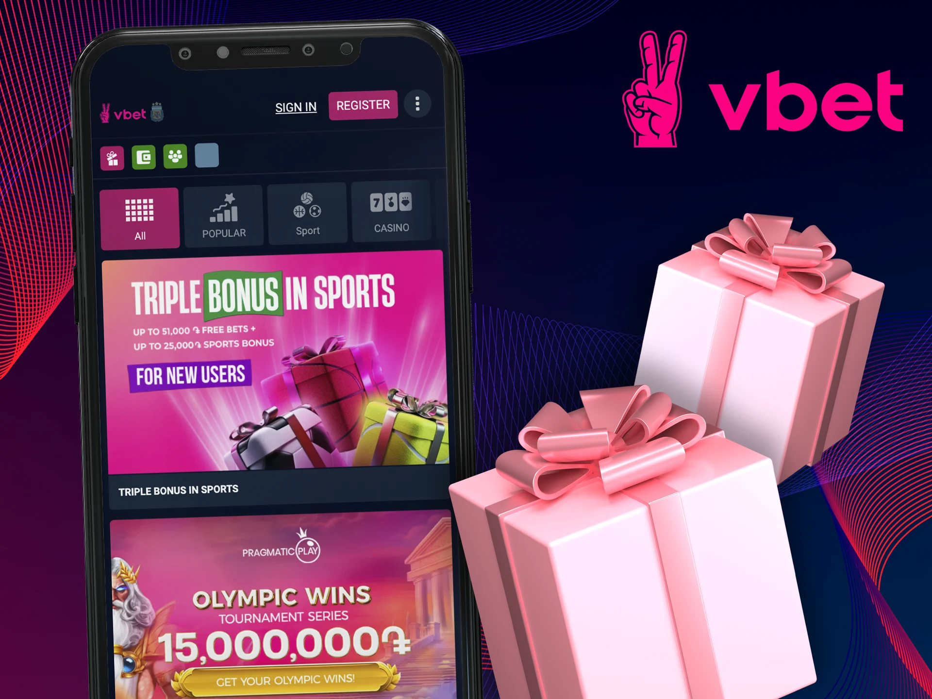 Use the bonuses provided in the Vbet application for winning bets.