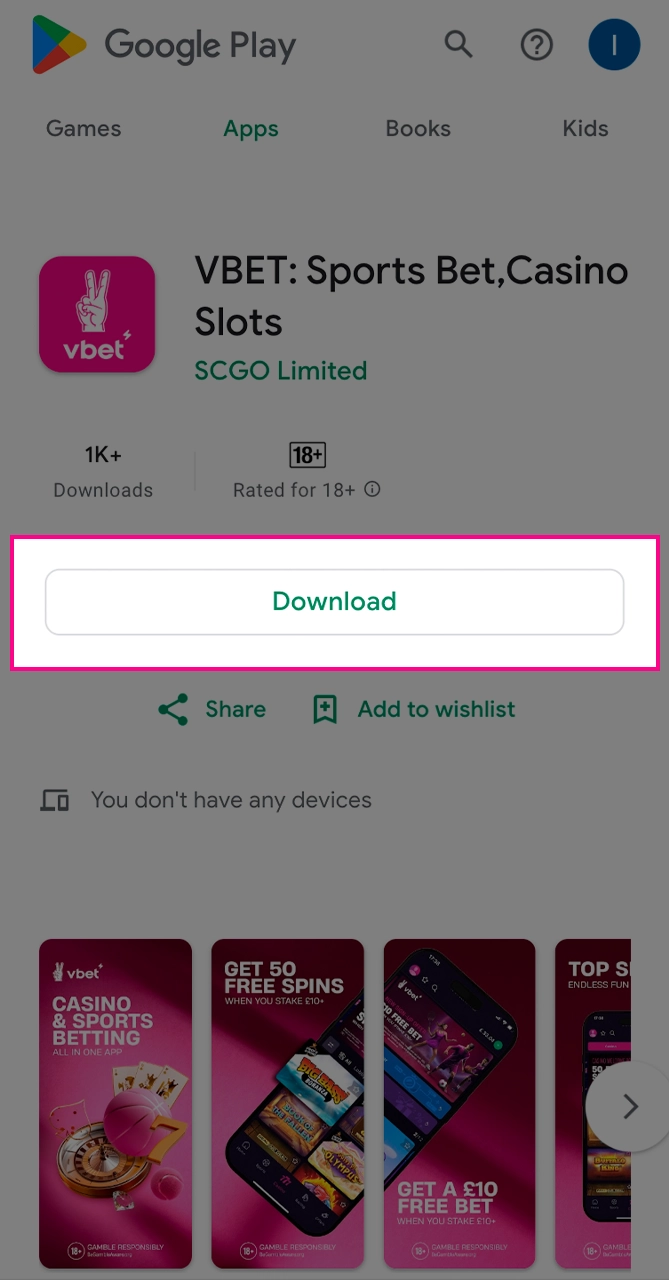 Start installing the Vbet app on your smartphone.