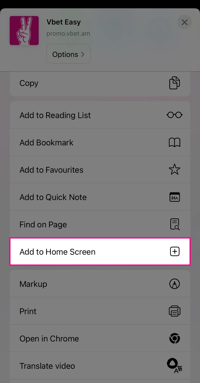 Add the Vbet app to your smartphone home screen.