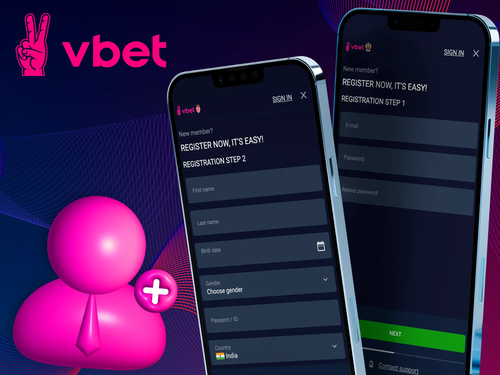 Create a personal account in the Vbet application to start playing.