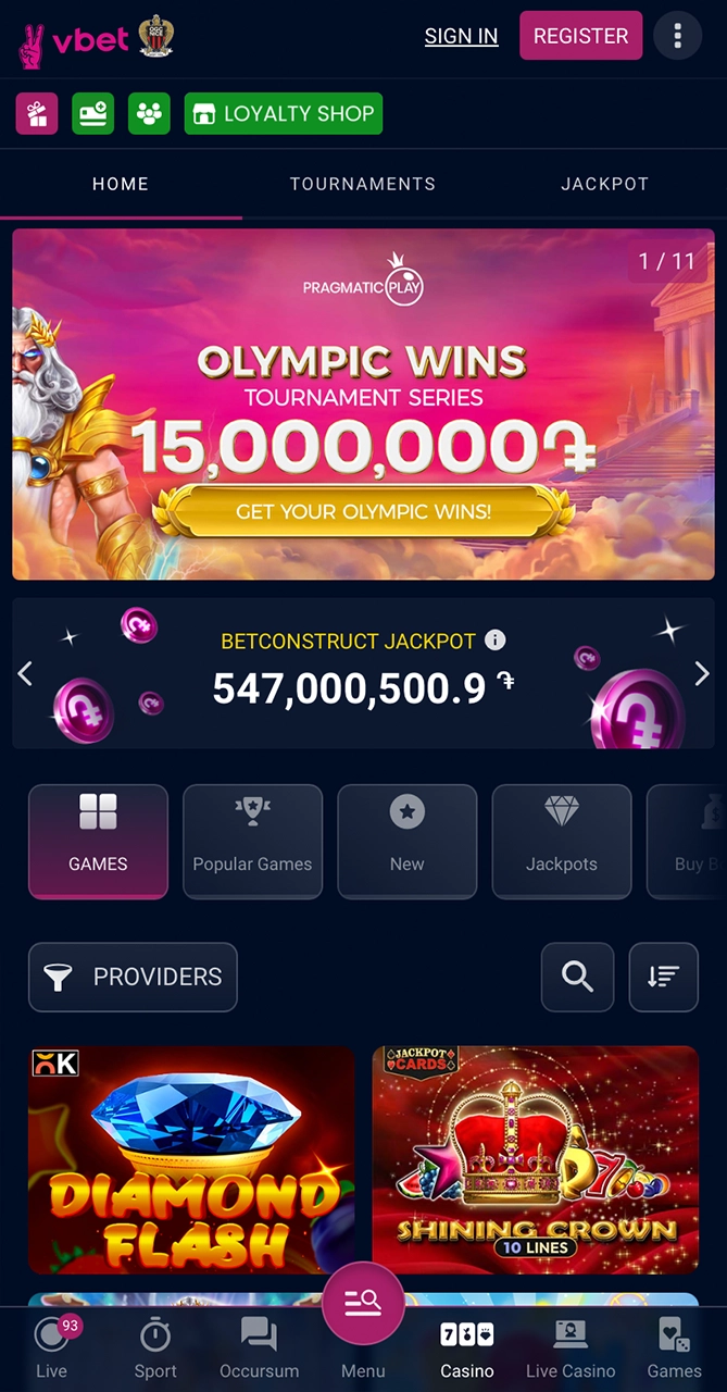 In the Vbet app you will find a large selection of casino games.