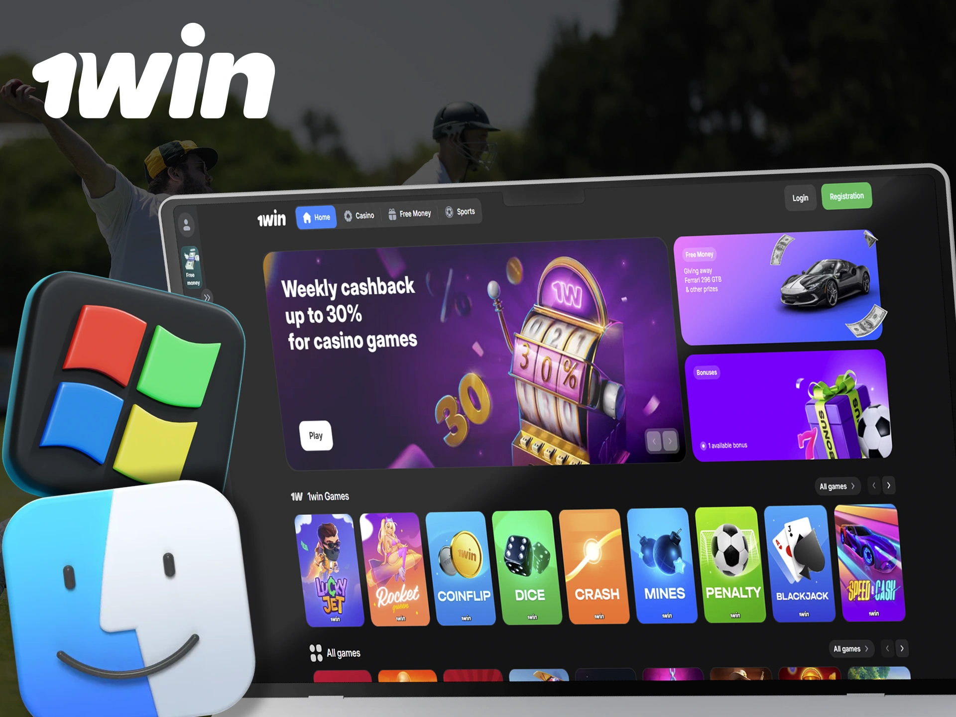 Download 1Win to your PC.