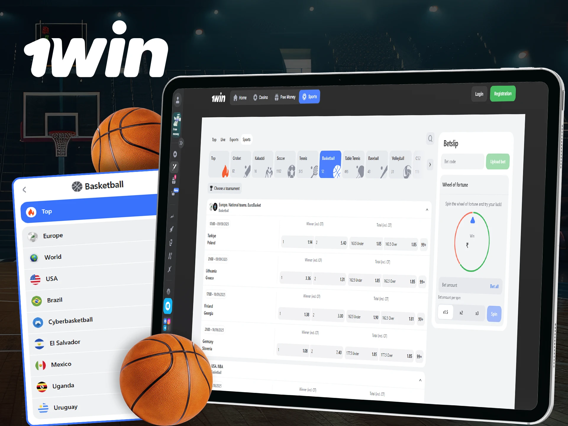 Catch all the action of basketball with 1Win.