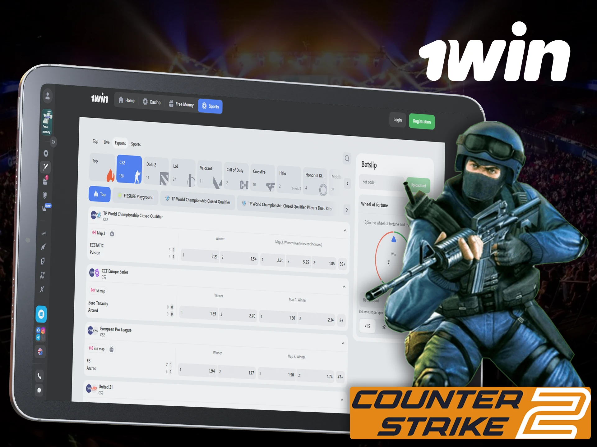 1Win allows Counter-Strike fans to bet and follow their favorite teams.