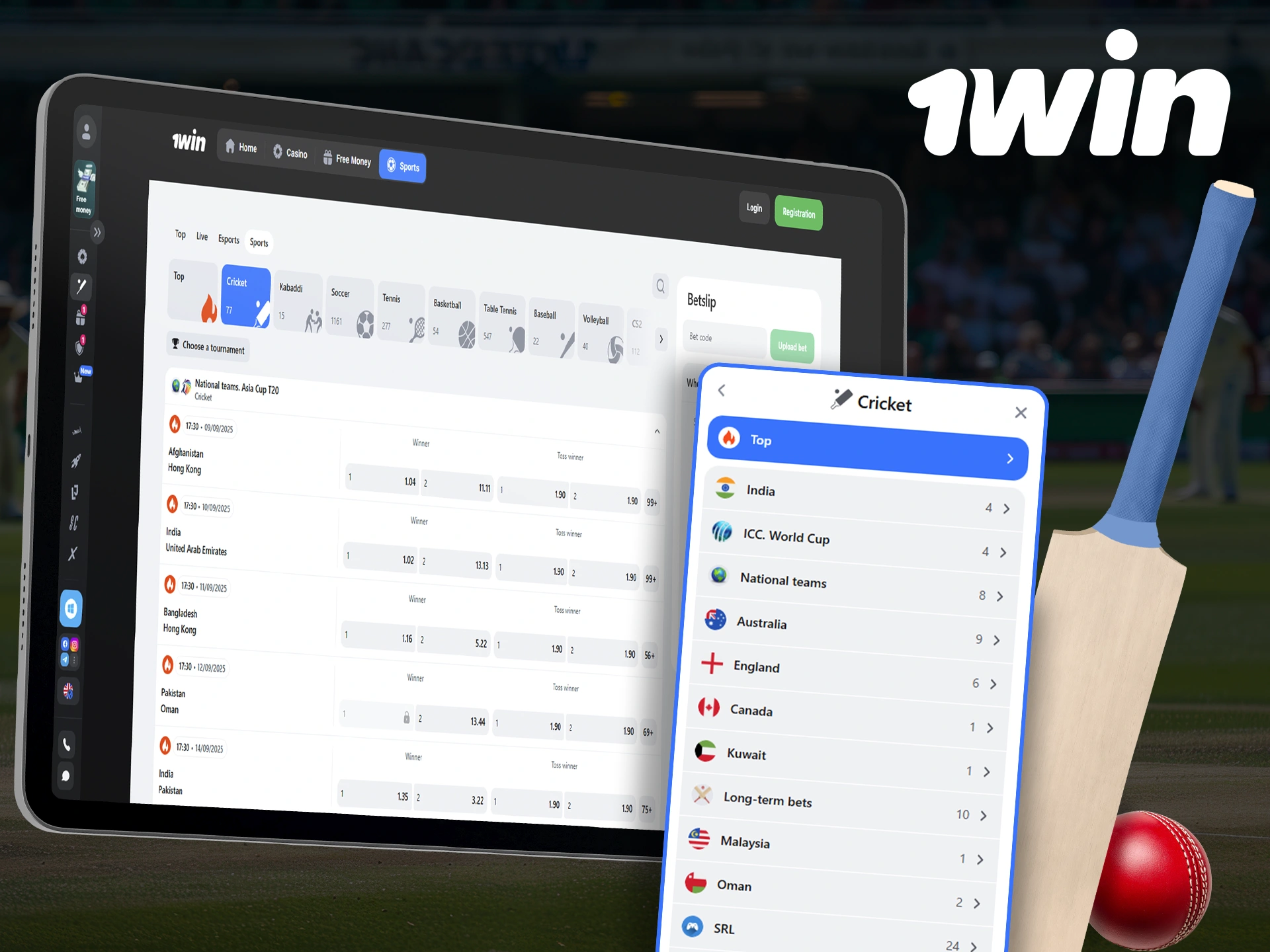 At 1Win you can follow the biggest events in cricket.