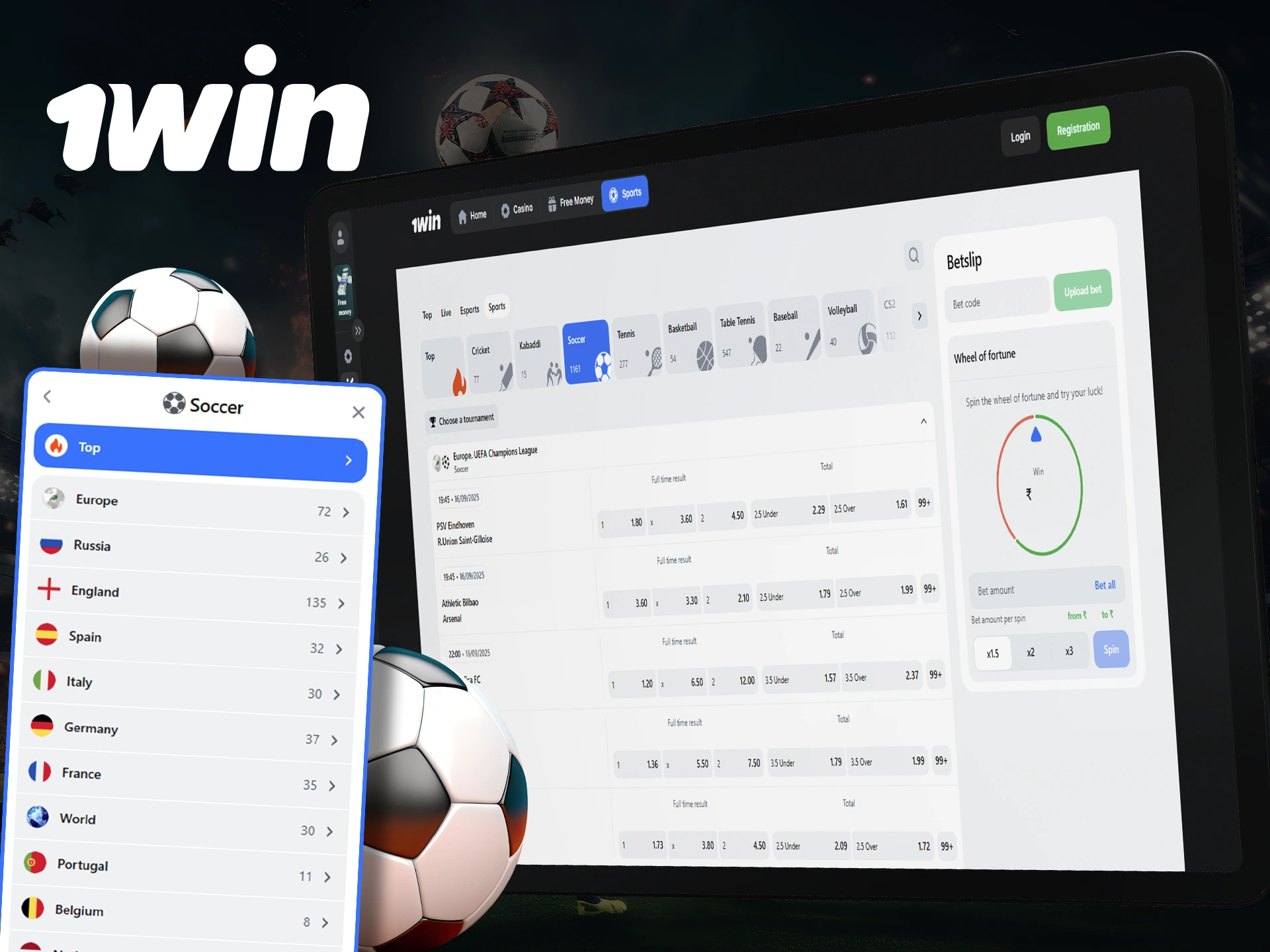 1Win provides a platform to follow a wide range of daily football events, including pre-match and live options.