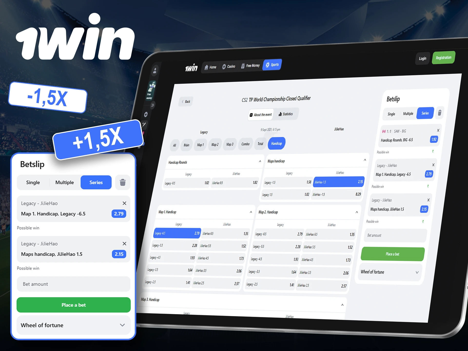 1Win offers sports betting with handicaps.