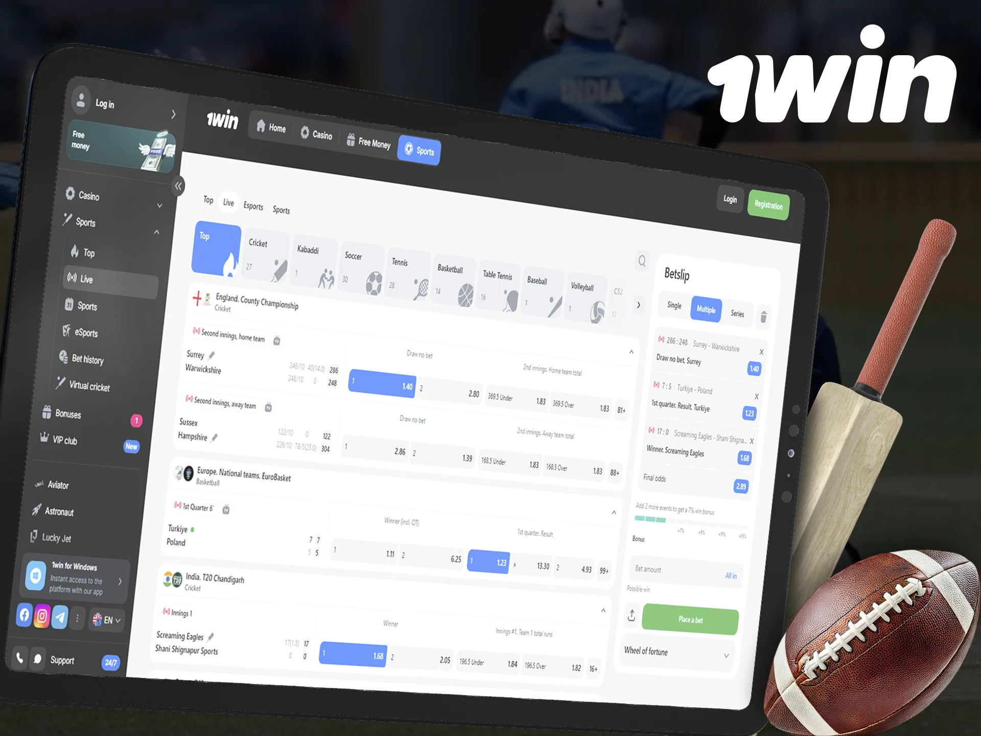 Increased odds on several sports with 1Win.