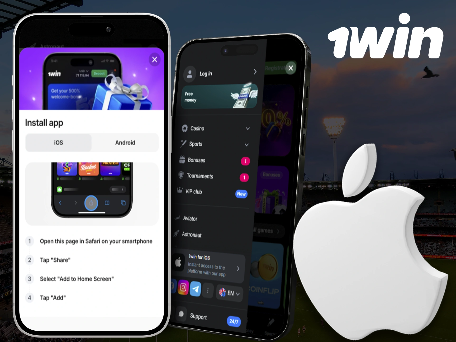 Instructions for installing 1Win for iOS step-by-step.