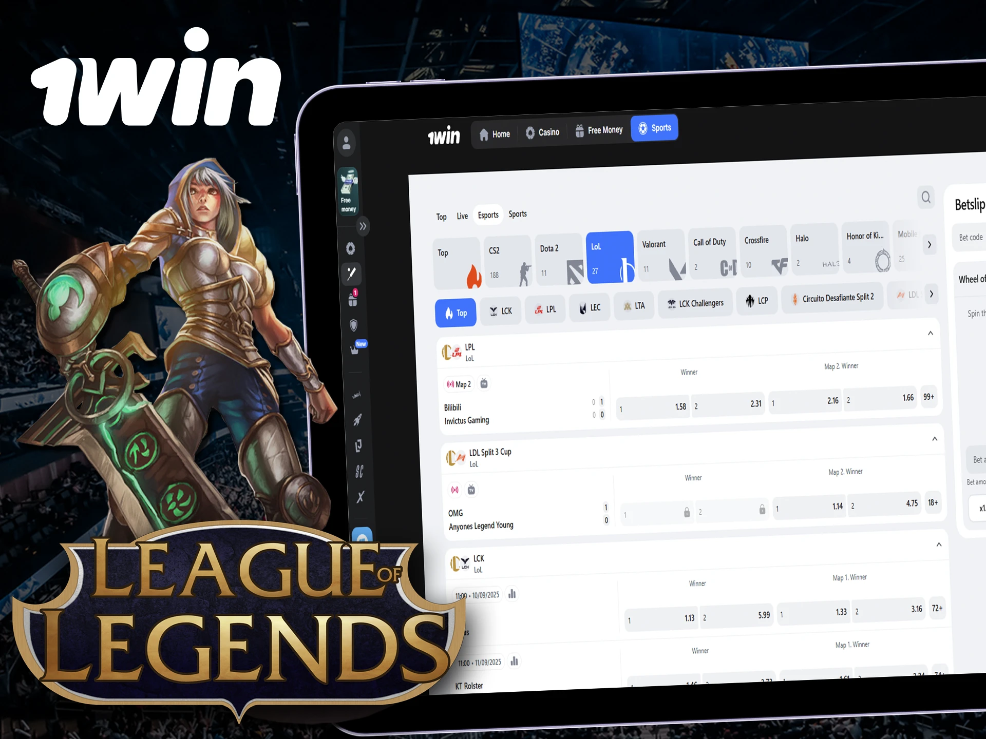 Put your knowledge of League of Legends to the test by betting at 1Win.