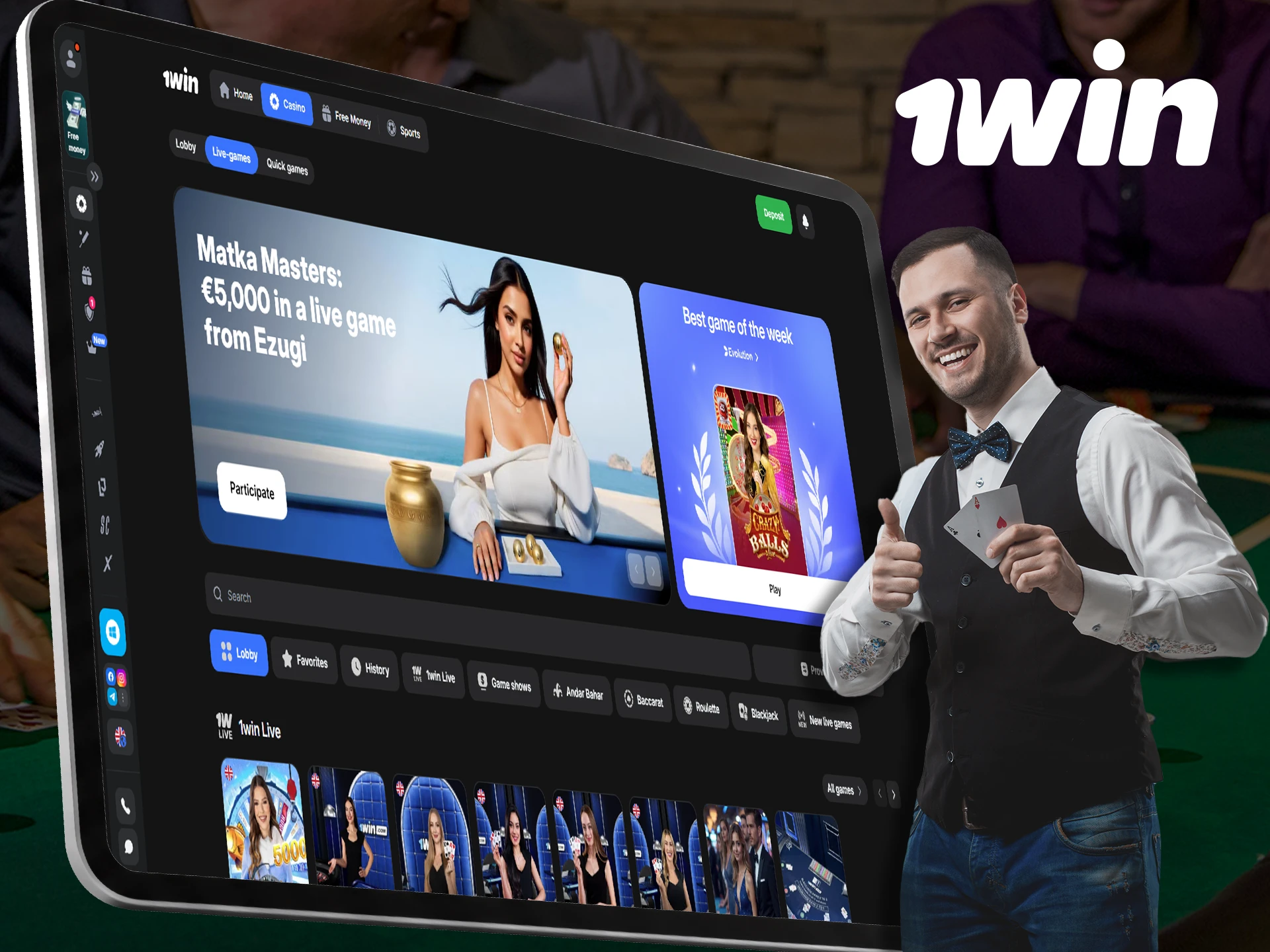 Play with real casino dealers at 1Win Live Casino.