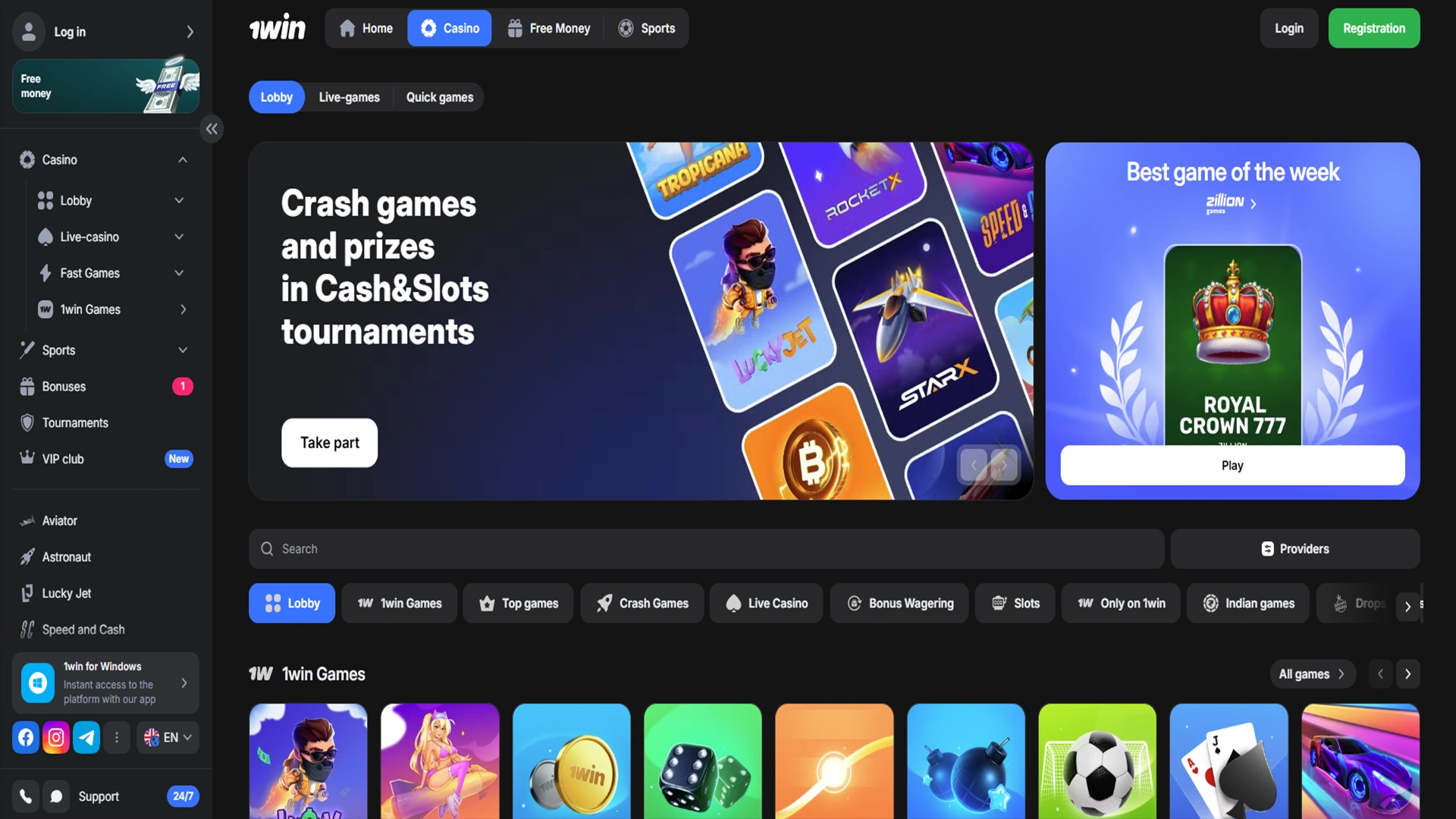 Find your favorite casino game at 1Win.